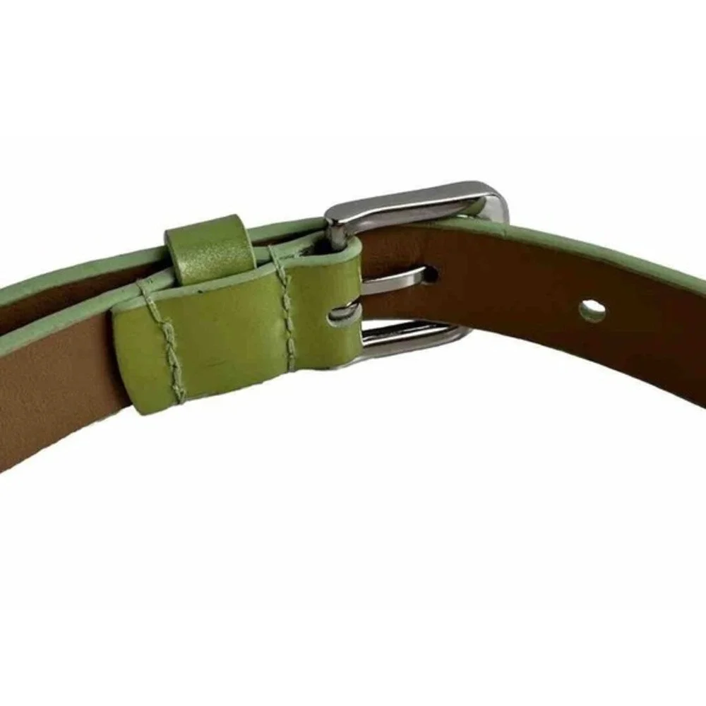 Via Spiga Lime Green Italian Leather Belt Silver Buckle Made‎ Italy M 47-84